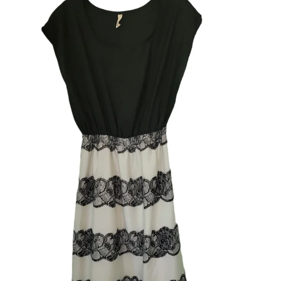My Beloved Dress Black White Midi Lace Trim Sleeveless Sz Medium - Picture 6 of 6
